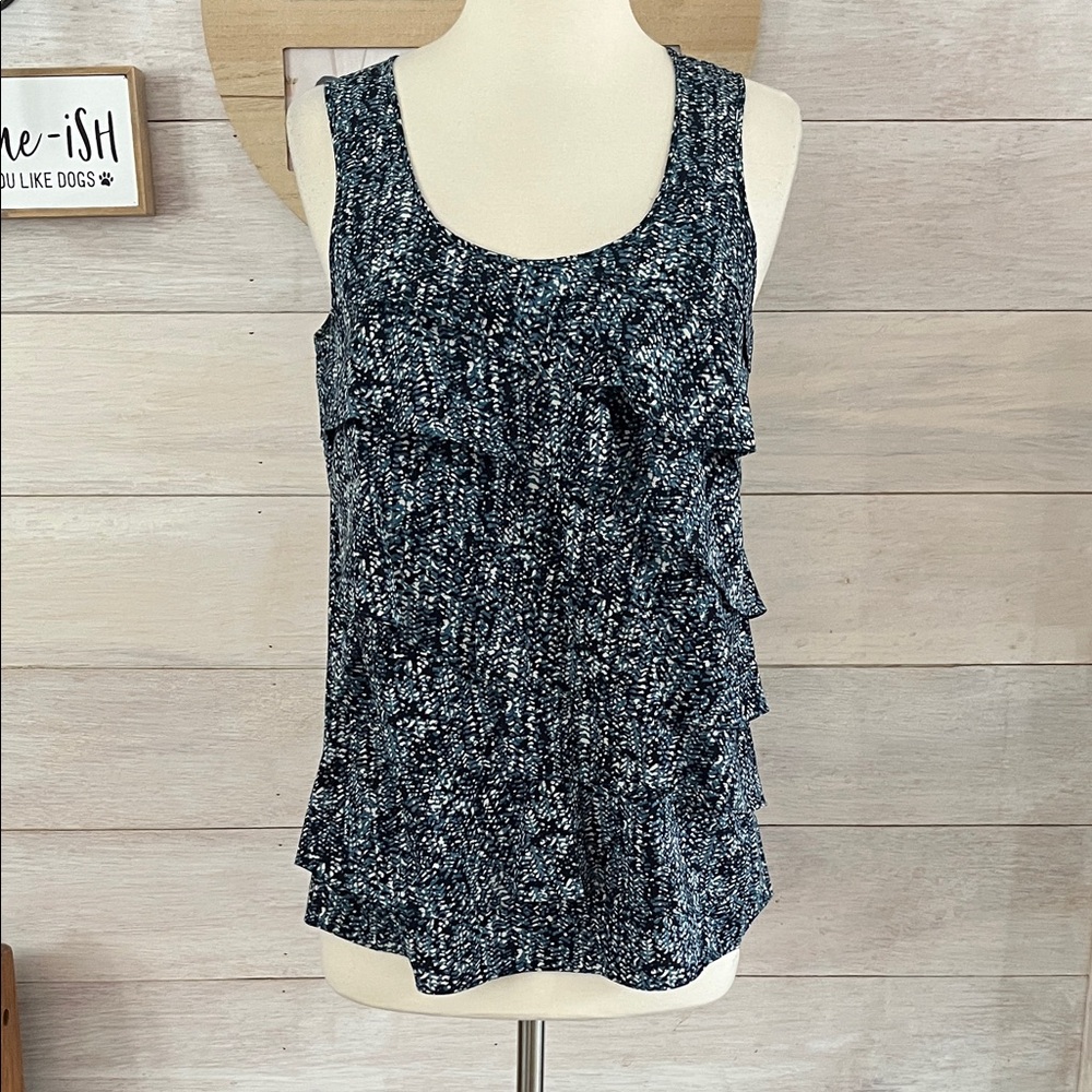 Ann Taylor Navy Sleeveless Ruffle Tank Top S
